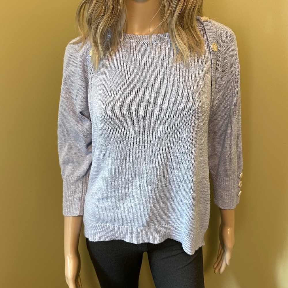 Parkhurst Lightweight Button-Accent Pullover Sweater Linen Tencel Blend